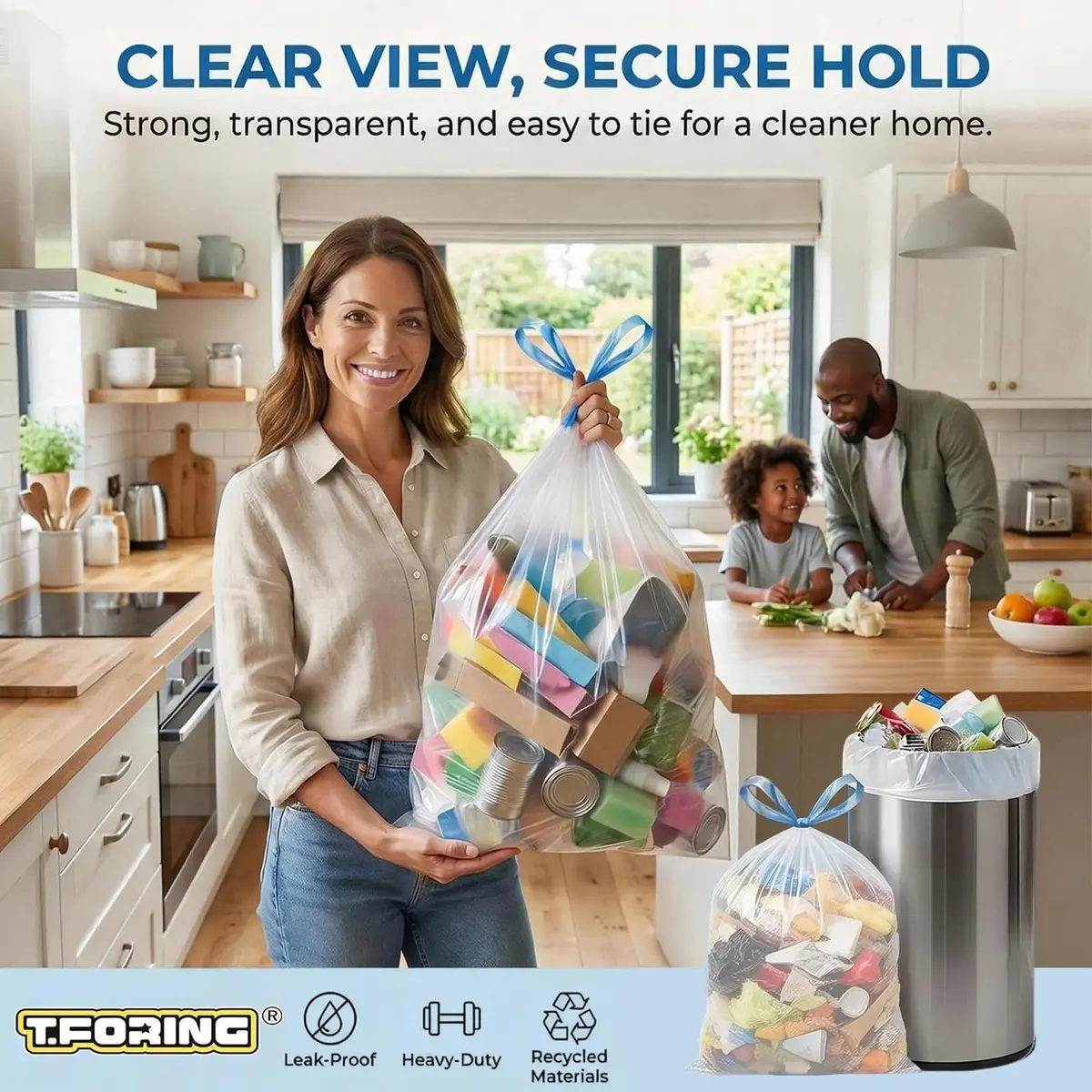 T.FORING Small 2 Gallon Drawstring Trash Bags 7.5L (120 Count) | Thick HDPE, Unscented, Leak-Proof - view 7