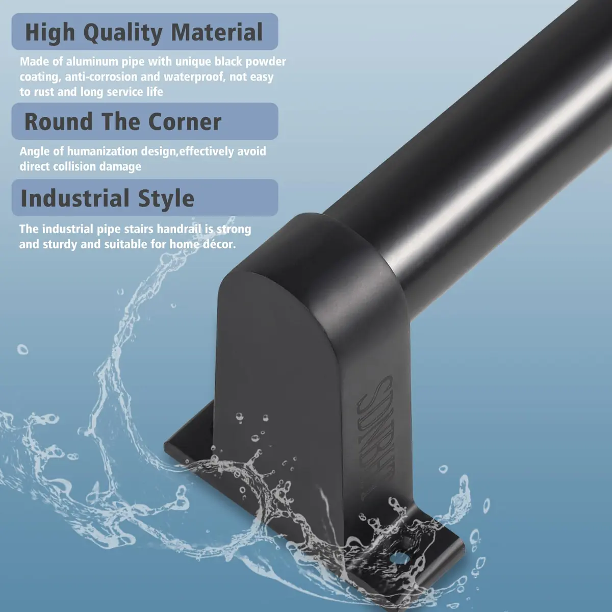 SDNBHT Industrial Stair Railing 3.66 m (12 ft) Black Aluminum Pipe Handrail | Supports 200 kg - view 4