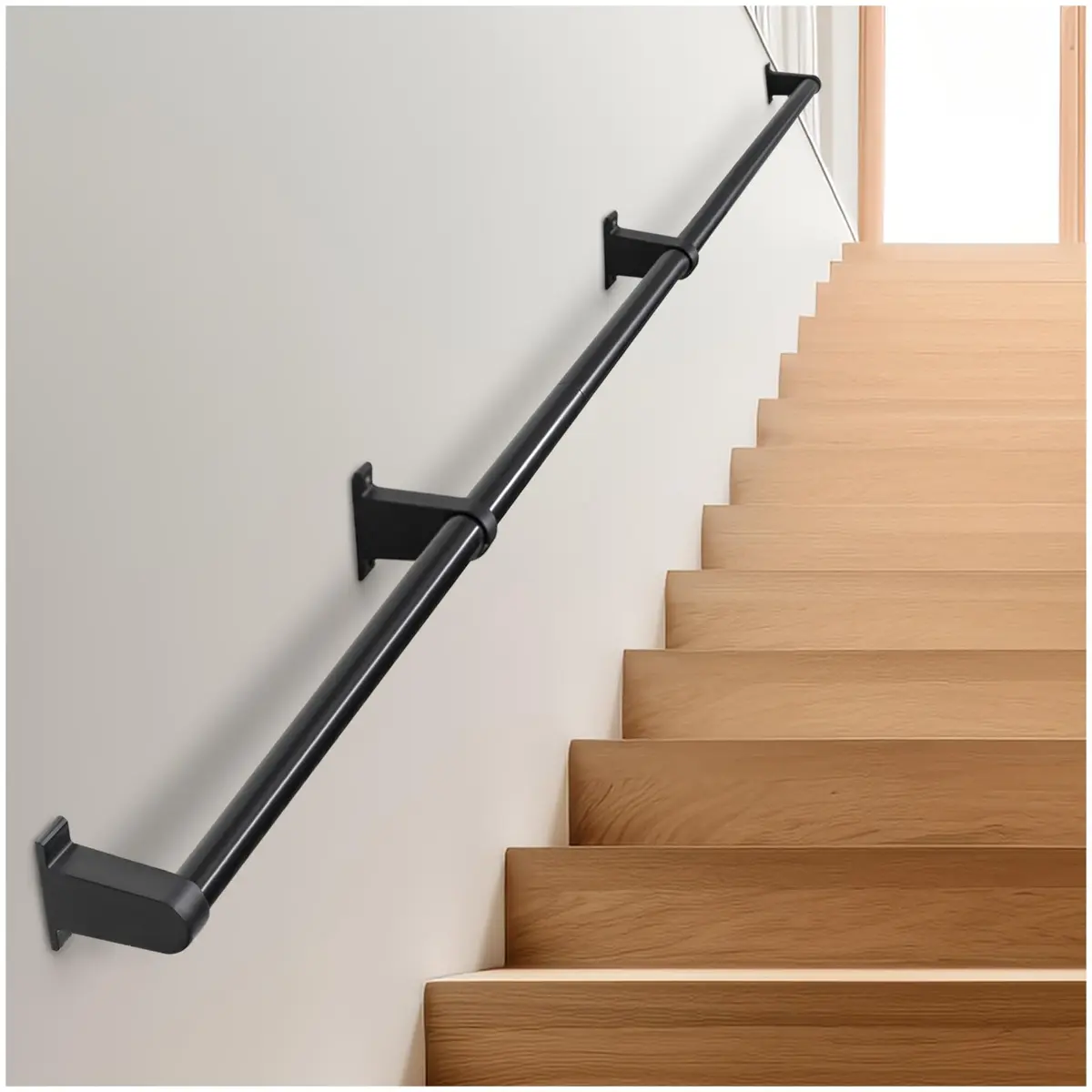 SDNBHT Industrial Stair Railing 3.66 m (12 ft) Black Aluminum Pipe Handrail | Supports 200 kg - main product image