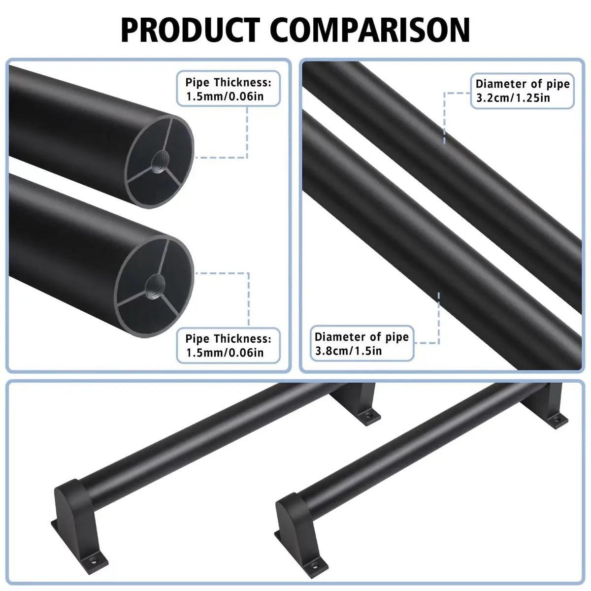 SDNBHT Industrial Stair Railing 3.66 m (12 ft) Black Aluminum Pipe Handrail | Supports 200 kg - view 3