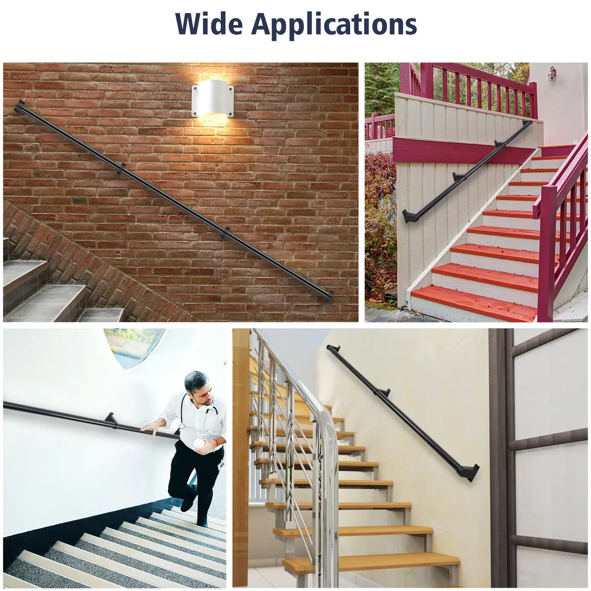 SDNBHT Industrial Stair Railing 1.22 m (4 ft) Black | Heavy Duty Aluminum Handrail for Indoor & Outdoor Steps - view 6