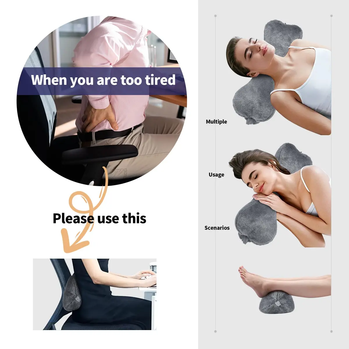 VCOMSOFT Recliner Headrest Pillow Dark Grey | Adjustable Bone Neck Pillow for Sleeping & Lumbar Support - view 5