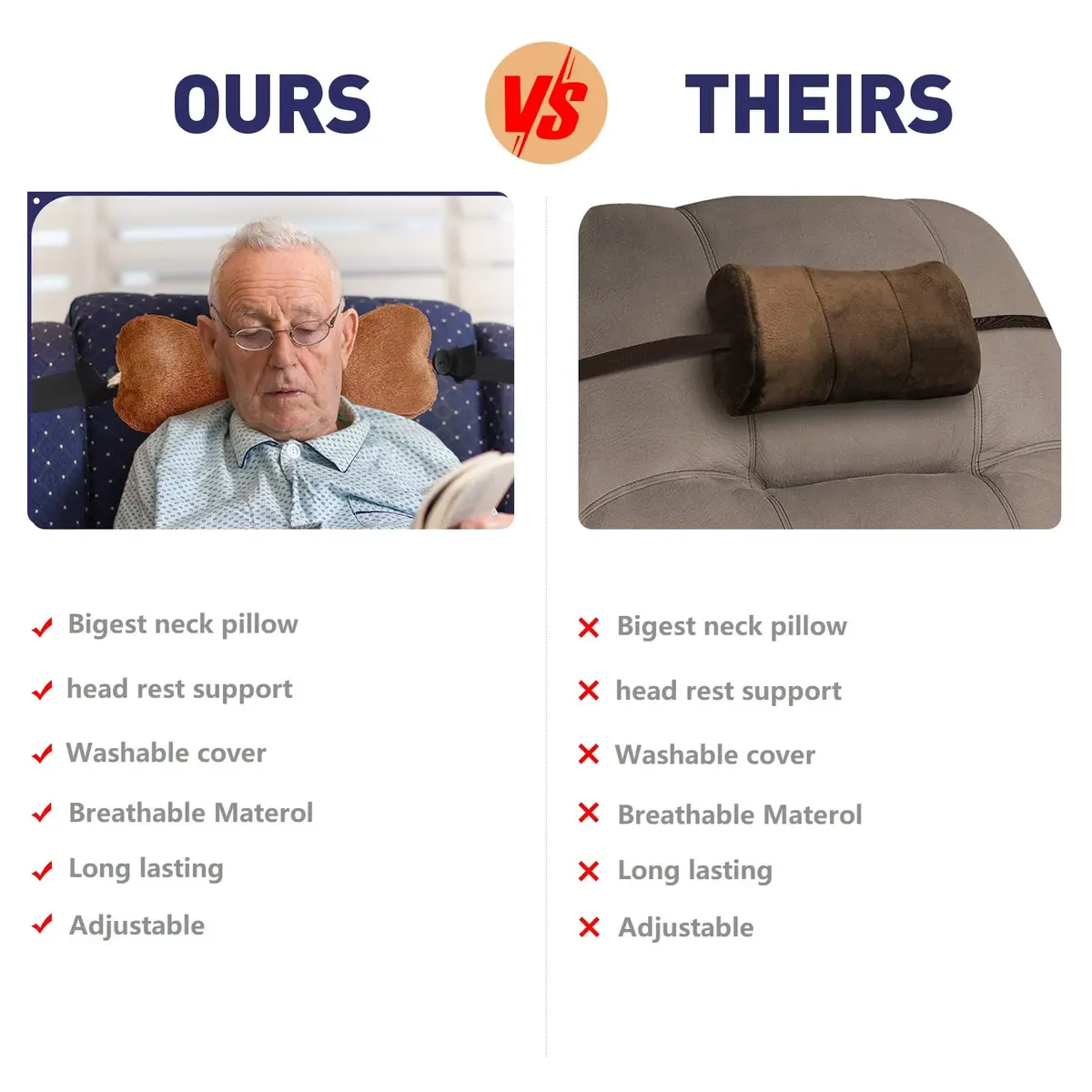 VCOMSOFT Bone Neck Pillow for Recliners & Sofas, XL 18"L x 7"D x 7"H, Brown | Adjustable Height & Lumbar Support - view 5