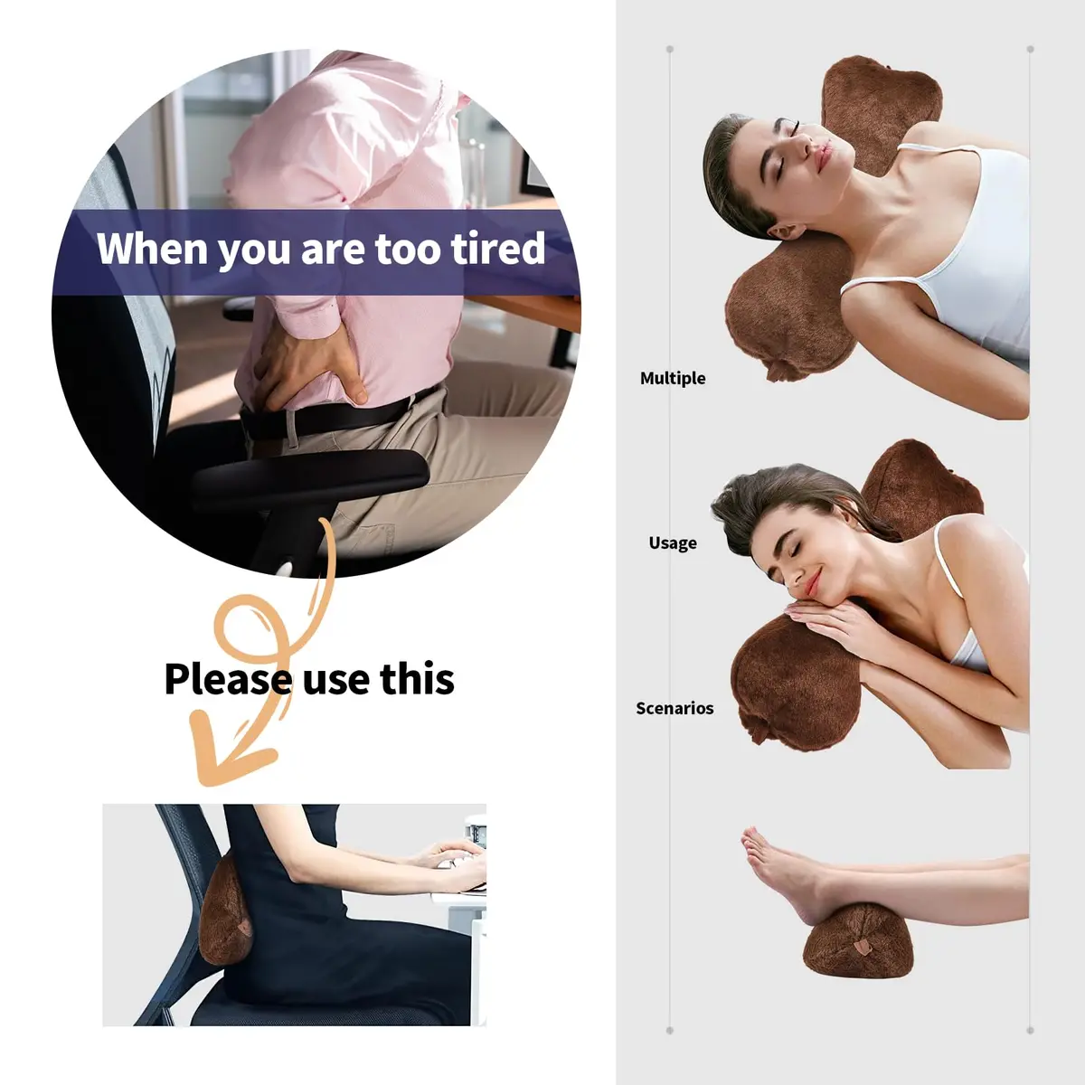 VCOMSOFT Bone Neck Pillow for Recliners & Sofas, XL 18"L x 7"D x 7"H, Brown | Adjustable Height & Lumbar Support - view 7