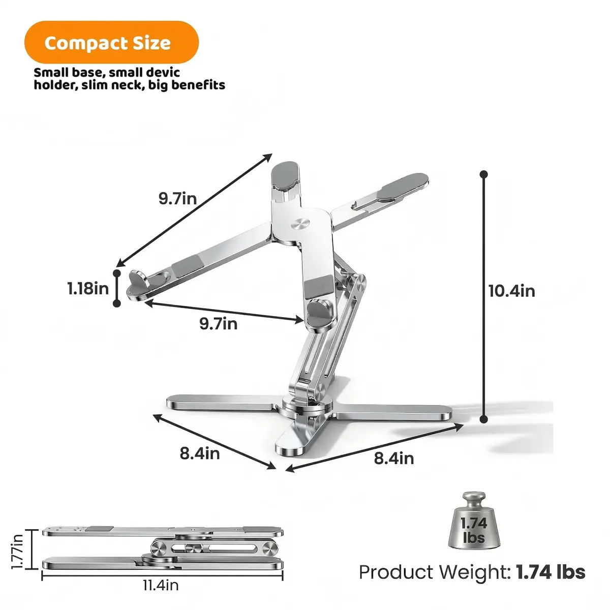 Moallia N86 360 Rotating Laptop Stand 790g (1.75 lb) | Adjustable Aluminum Ergonomic Riser for Laptops up to 16 Inches - view 5