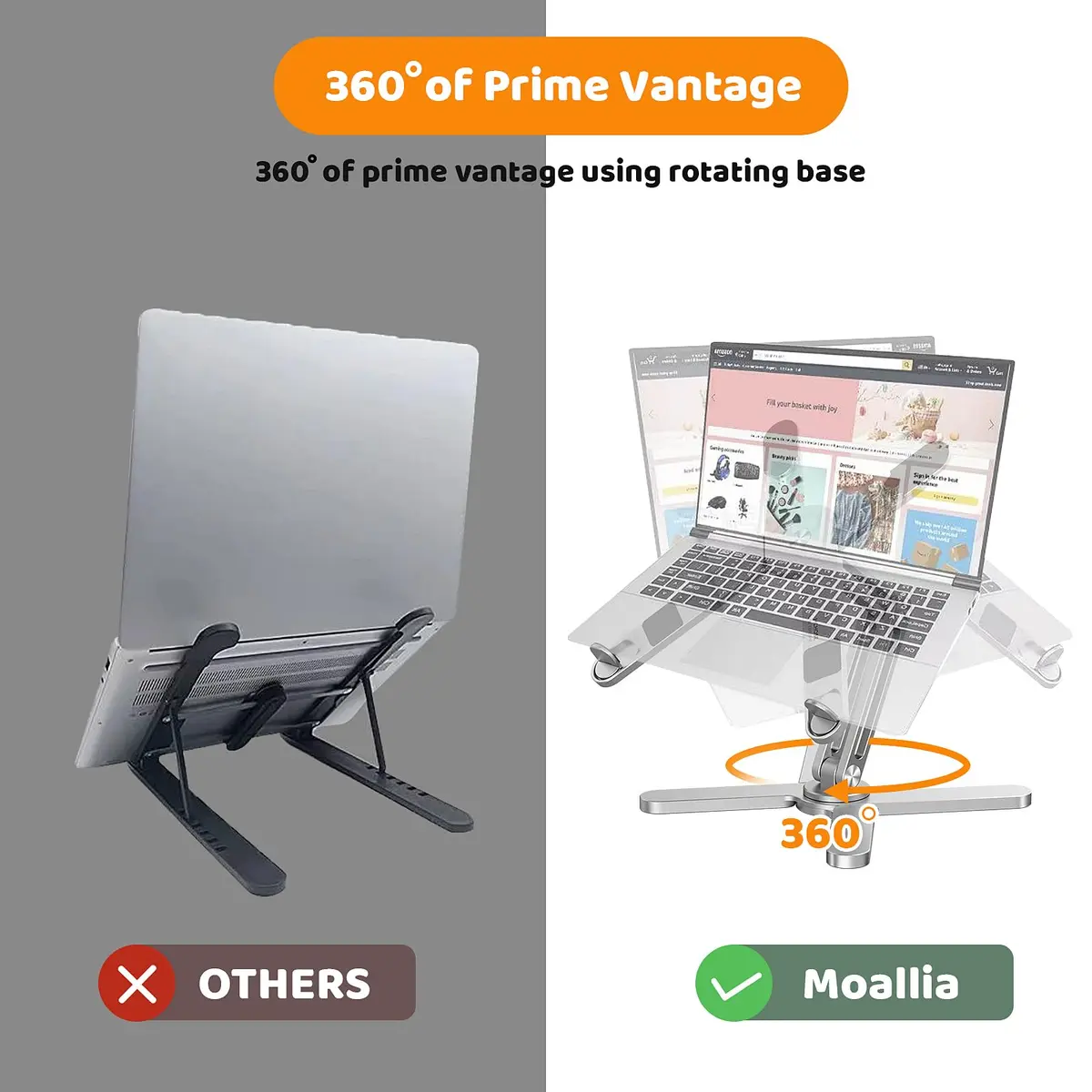 Moallia N86 360 Rotating Laptop Stand 790g (1.75 lb) | Adjustable Aluminum Ergonomic Riser for Laptops up to 16 Inches - view 3