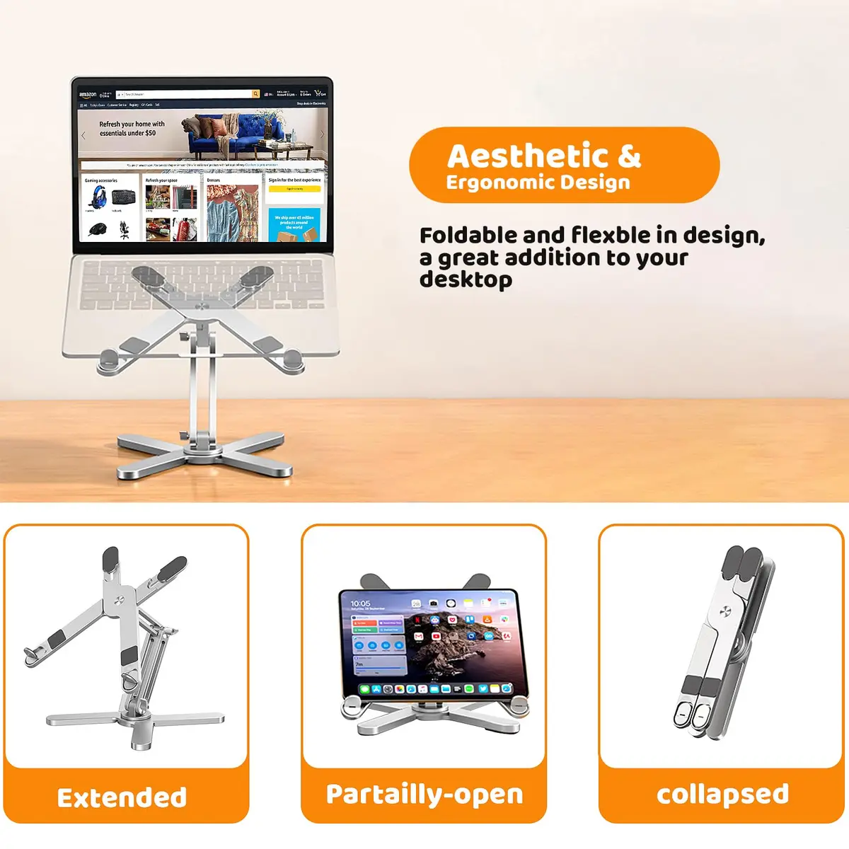 Moallia N86 360 Rotating Laptop Stand 790g (1.75 lb) | Adjustable Aluminum Ergonomic Riser for Laptops up to 16 Inches - view 4