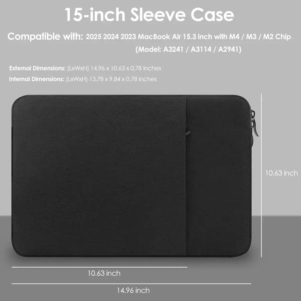 ProElife Water-Resistant Laptop Sleeve Case for MacBook Air 15 Inch M5 M4 M3 M2 (2023-2026) | 38cm (15 Inch) - view 2