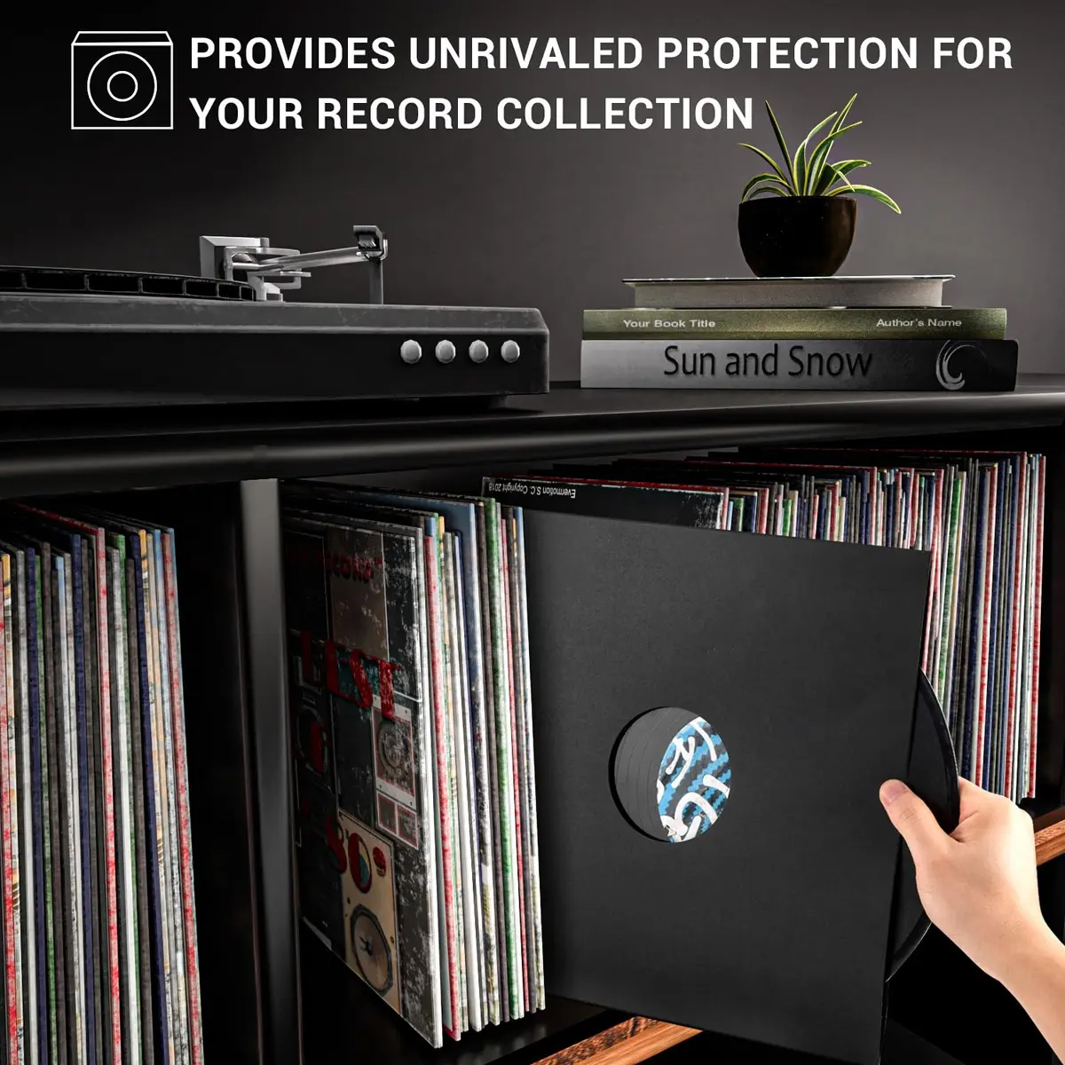 Facmogu 12-inch Vinyl Record Sleeves, 350gsm Cardboard LP Covers (10-Pack, Matte Black) | Protects Records from Dust & Scratches - view 5