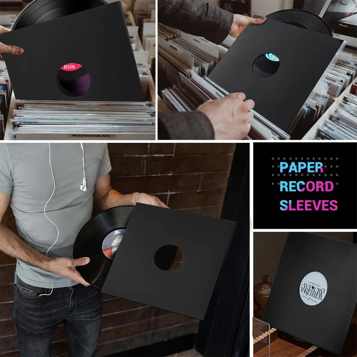 Facmogu 12-inch Vinyl Record Sleeves, 350gsm Cardboard LP Covers (10-Pack, Matte Black) | Protects Records from Dust & Scratches - view 6