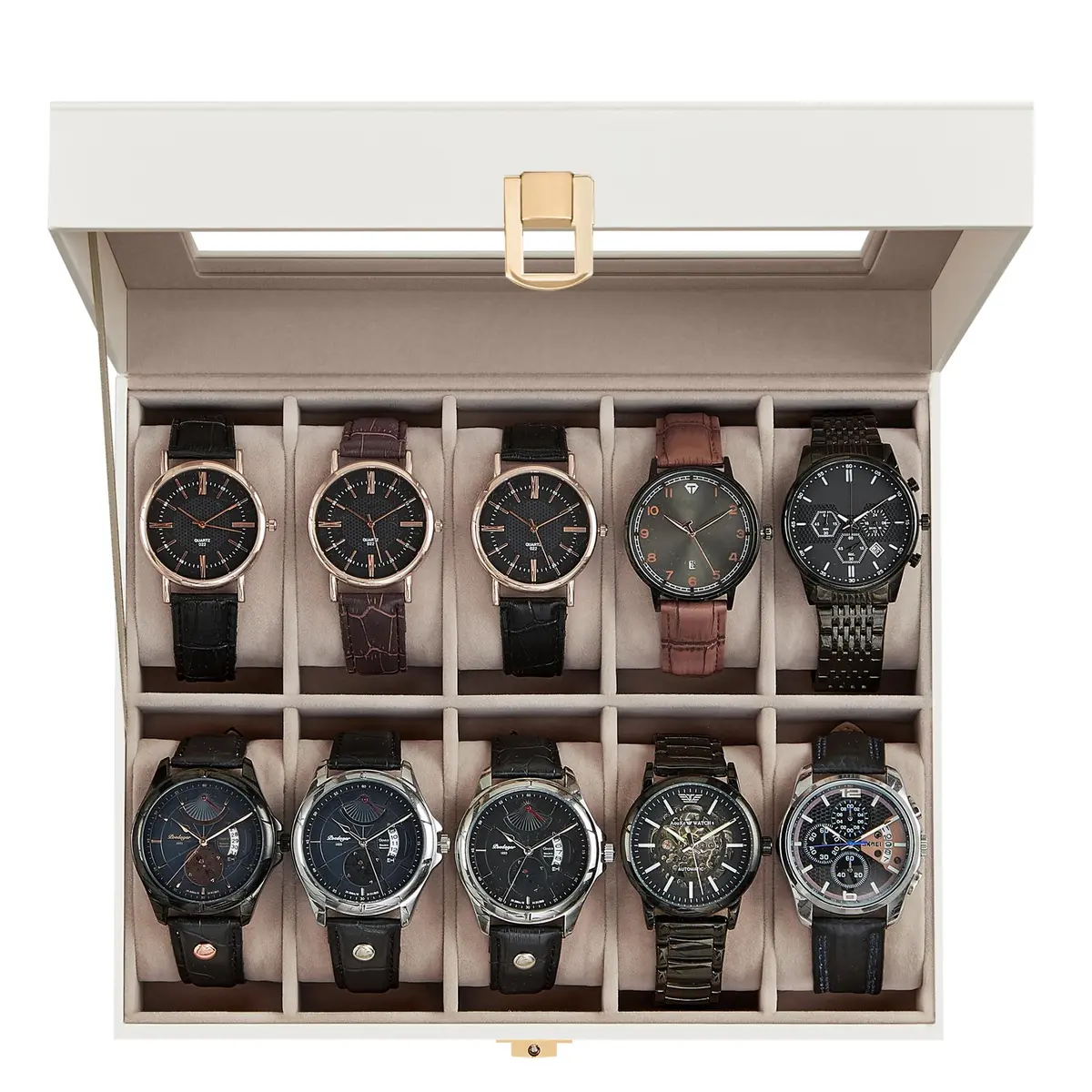 SONGMICS 10-Slot Watch Box with Glass Lid & Removable Pillows 20.2 x 25.5 x 7.8 cm (8" x 10" x 3.1") | Protects Watches from Dust & Scratches - main product image