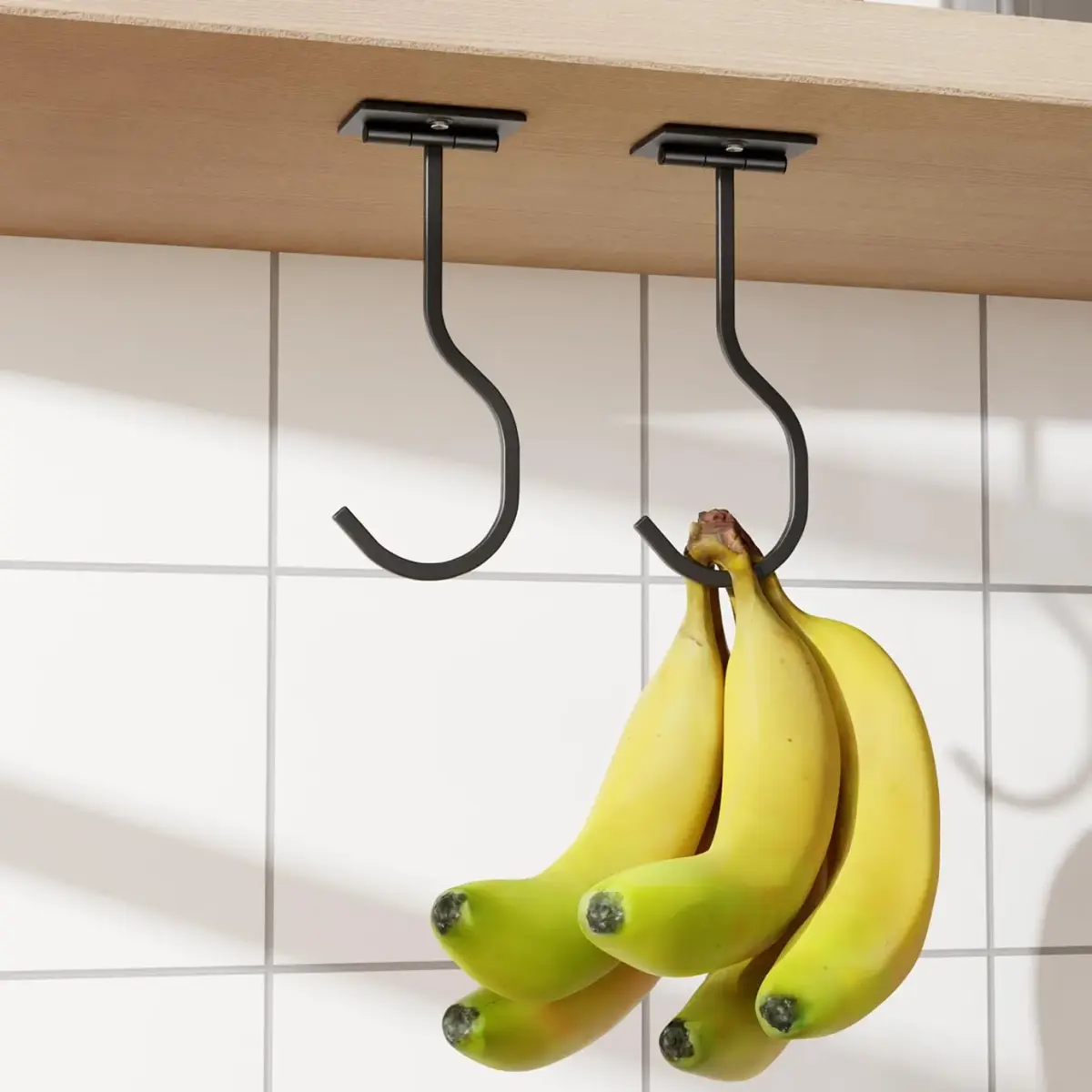 bussdis Adhesive Banana Hook Under Cabinet, Black, 2 Pack | Holds Up to 13 lbs - main product image