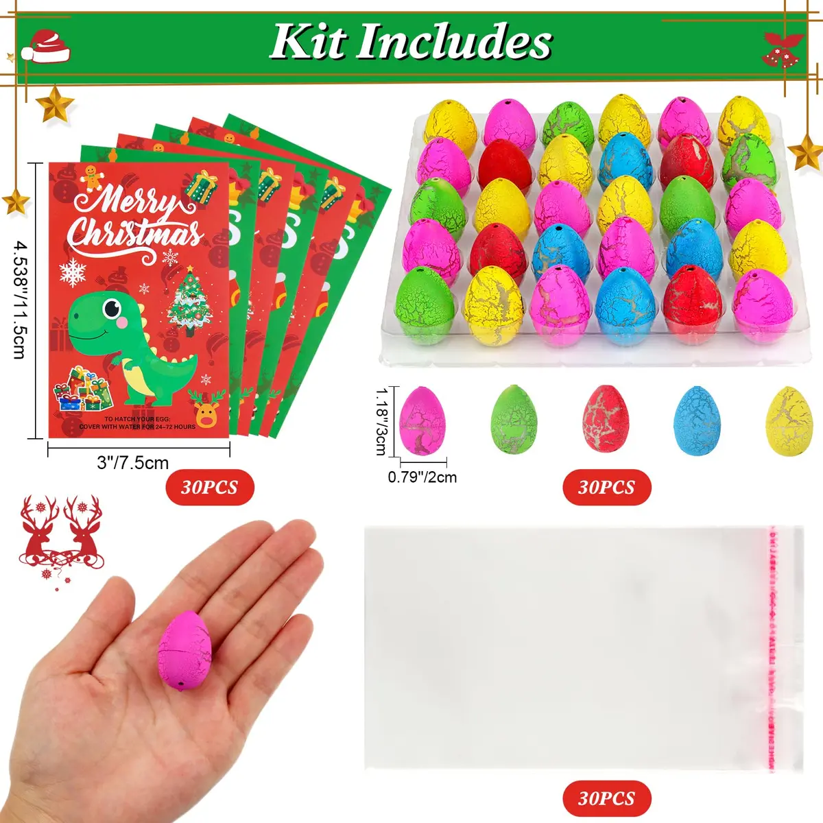 ANPHILE Christmas Party Favors 30 Pack | Hatching Dinosaur Eggs & Cards for Kids - view 3