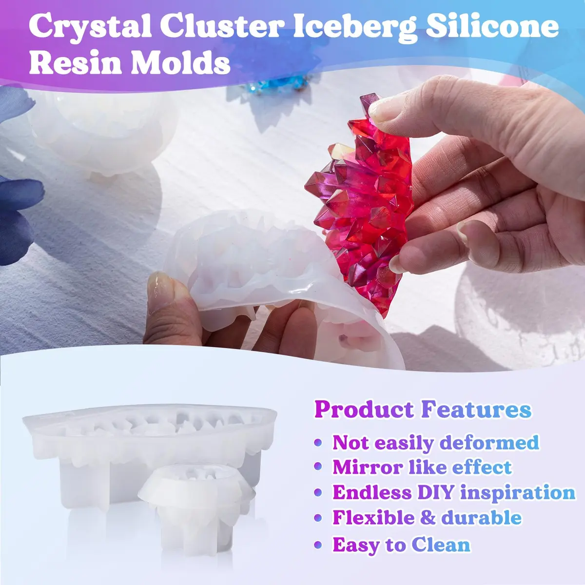 LET'S RESIN Crystal Cluster Resin Molds, Large & Small Size Silicone Shapes for Resin, Quartz Epoxy Crafts, DIY Healing Stones, Home Decor - view 6