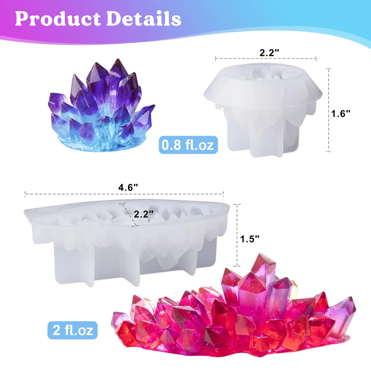 LET'S RESIN Crystal Cluster Resin Molds, Large & Small Size Silicone Shapes for Resin, Quartz Epoxy Crafts, DIY Healing Stones, Home Decor - view 2