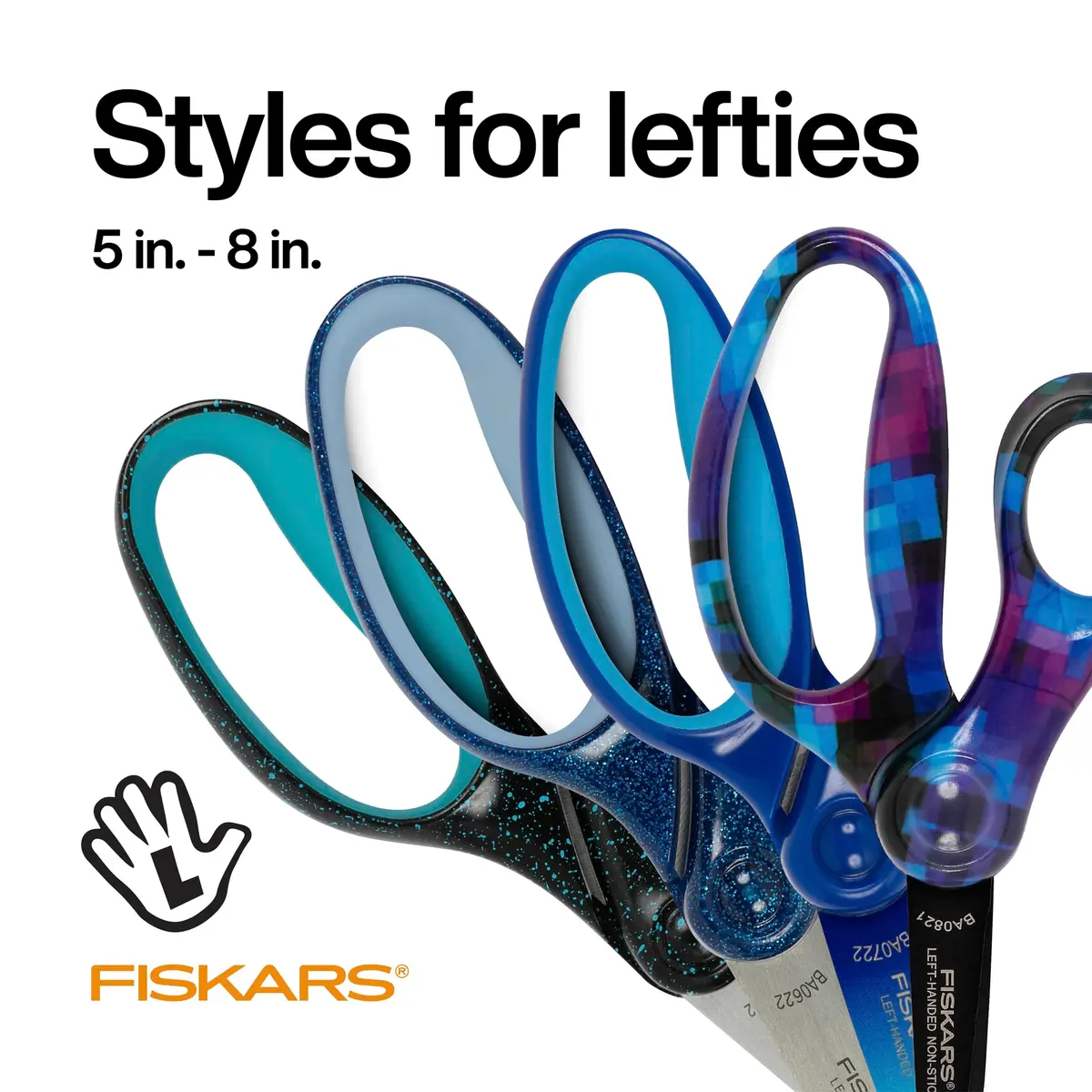 Fiskars 7" SoftGrip Left-Handed Student Scissors for Kids 12+ | Precise, Ergonomic & Glitter Handle - view 2