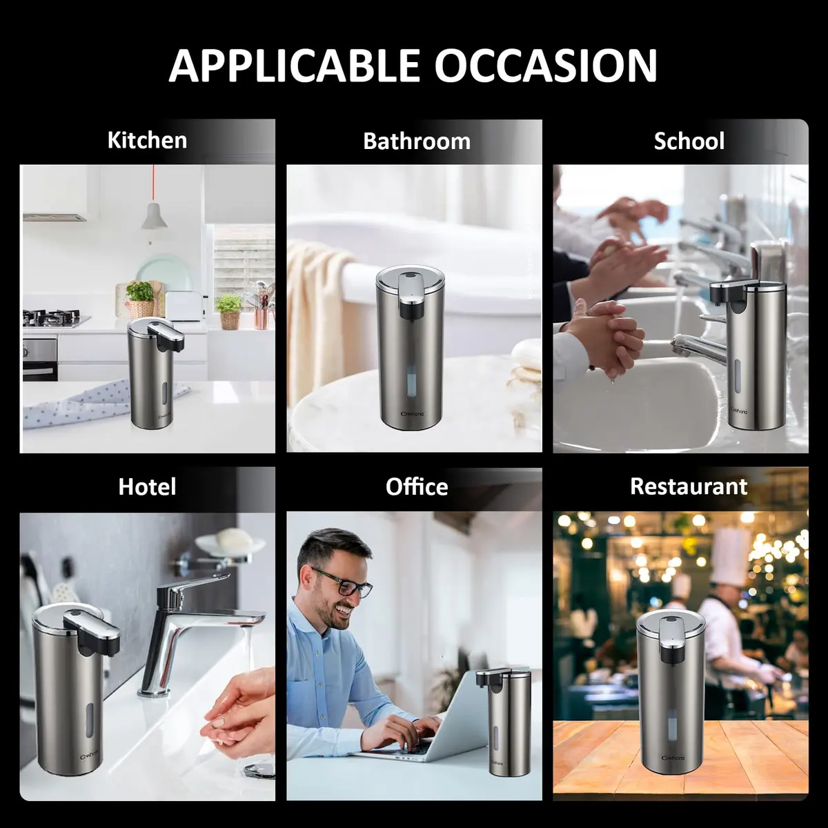 Crehora Automatic Liquid Soap Dispenser Touchless Stainless Steel 340ml (12oz) | Hygienic Hands-Free Dispensing - view 6