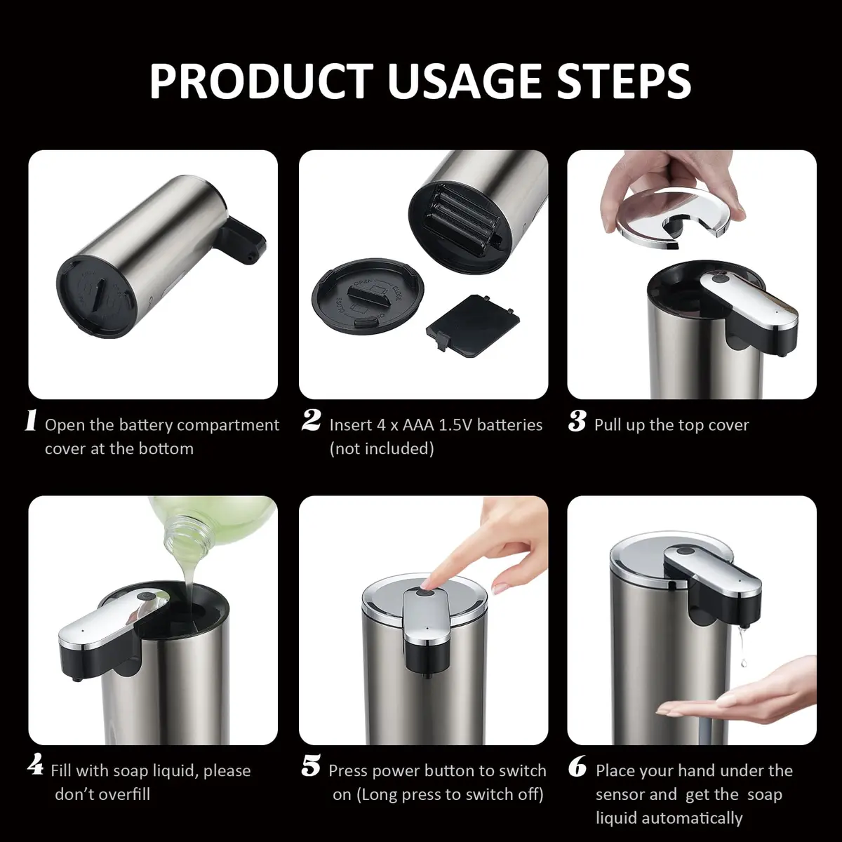 Crehora Automatic Liquid Soap Dispenser Touchless Stainless Steel 340ml (12oz) | Hygienic Hands-Free Dispensing - view 7