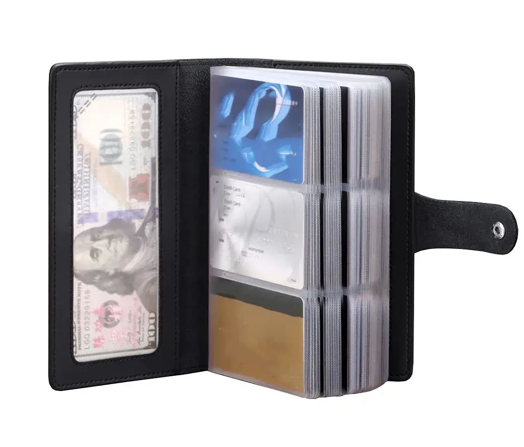 JERLA RFID Credit Card Holder Book - 96 Slots, Genuine PU Leather Organizer in Elegant Rose Pink - view 2