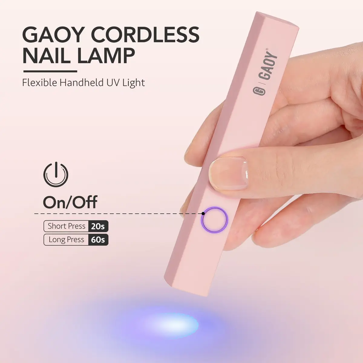 GAOY Handheld UV LED Nail Lamp Pink | Quick Dry Cordless Gel Manicure Light - view 2