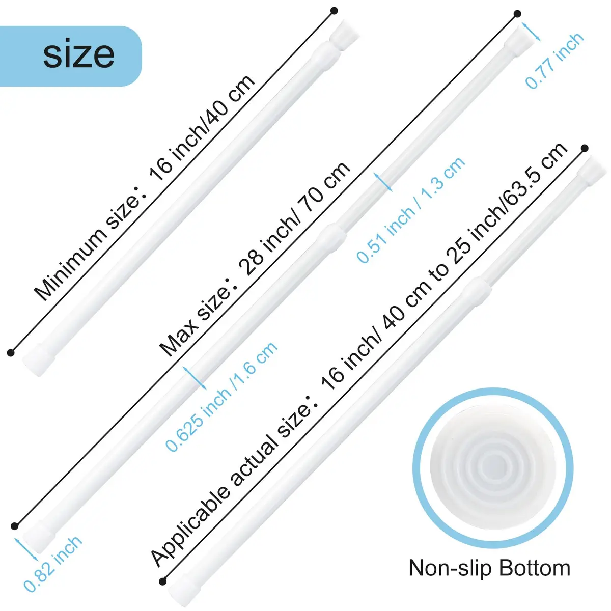 Goowin White 5 Pack Tension Rod 16-28 Inch | No-Drill Spring Tension Rods for Closets and Cupboards - view 3