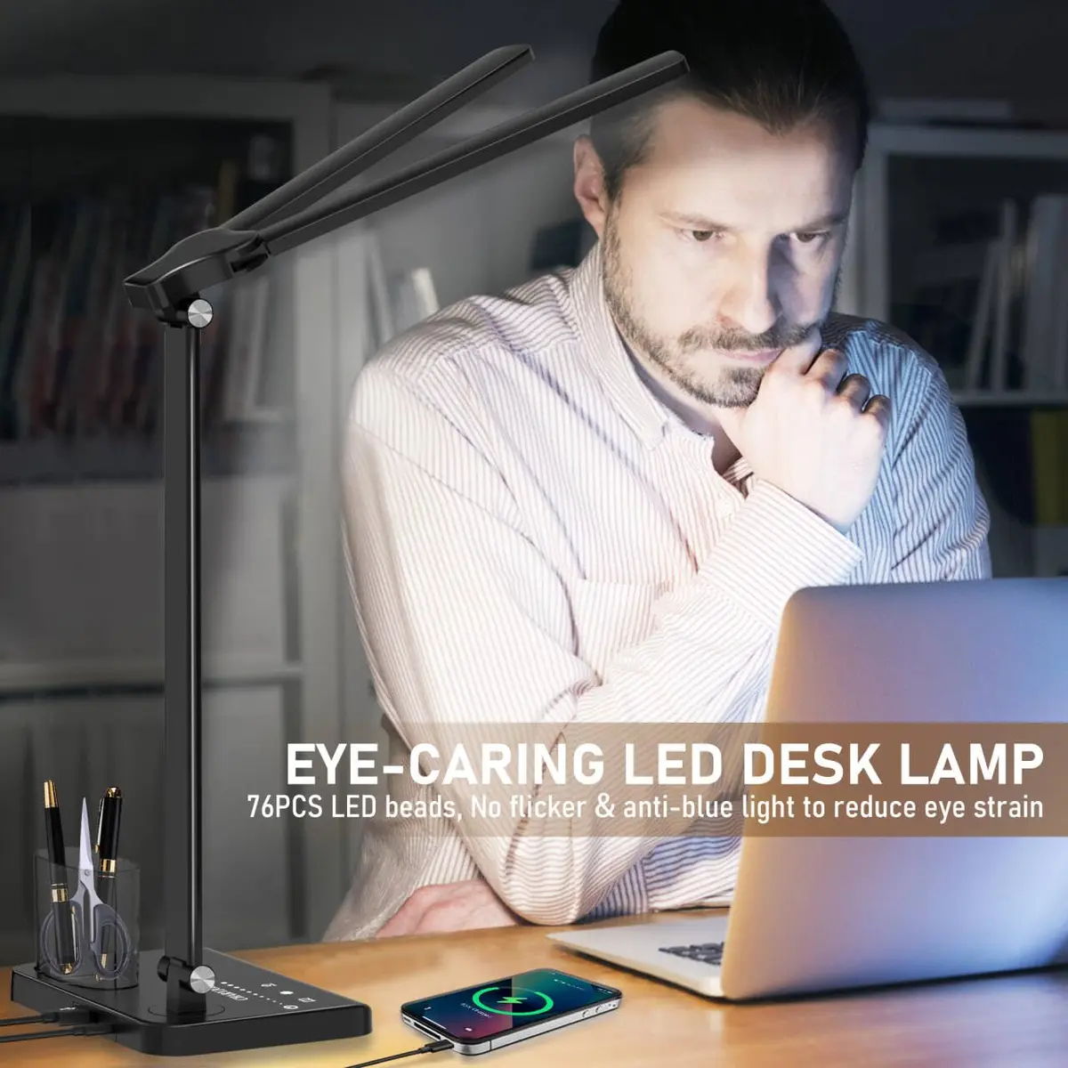 CHARYJOD Dimmable LED Desk Lamp with USB Port | 50 Lighting Modes, Dual Swing Arm, Eye-Caring, Auto Timer - view 6
