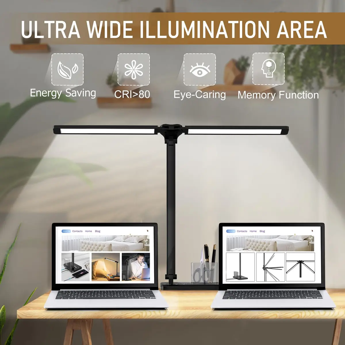 CHARYJOD Dimmable LED Desk Lamp with USB Port | 50 Lighting Modes, Dual Swing Arm, Eye-Caring, Auto Timer - view 3