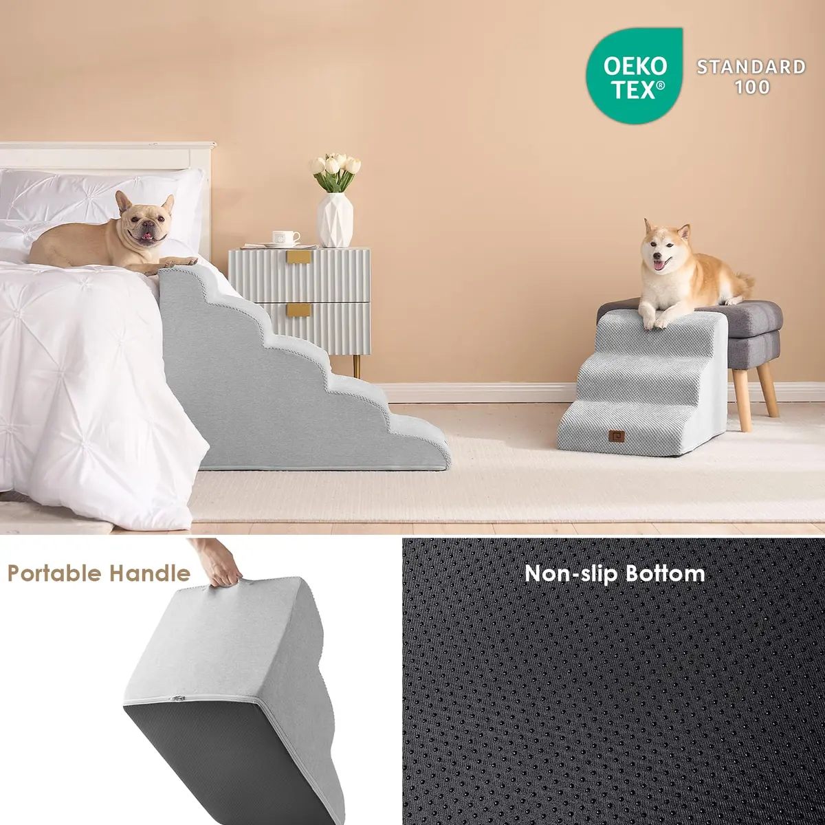 EHEYCIGA Curved Dog Stairs Ramp, 5-Step High Beds, 22.6" H Pet Step | Foam, Support & Comfort for Dogs & Cats - view 5