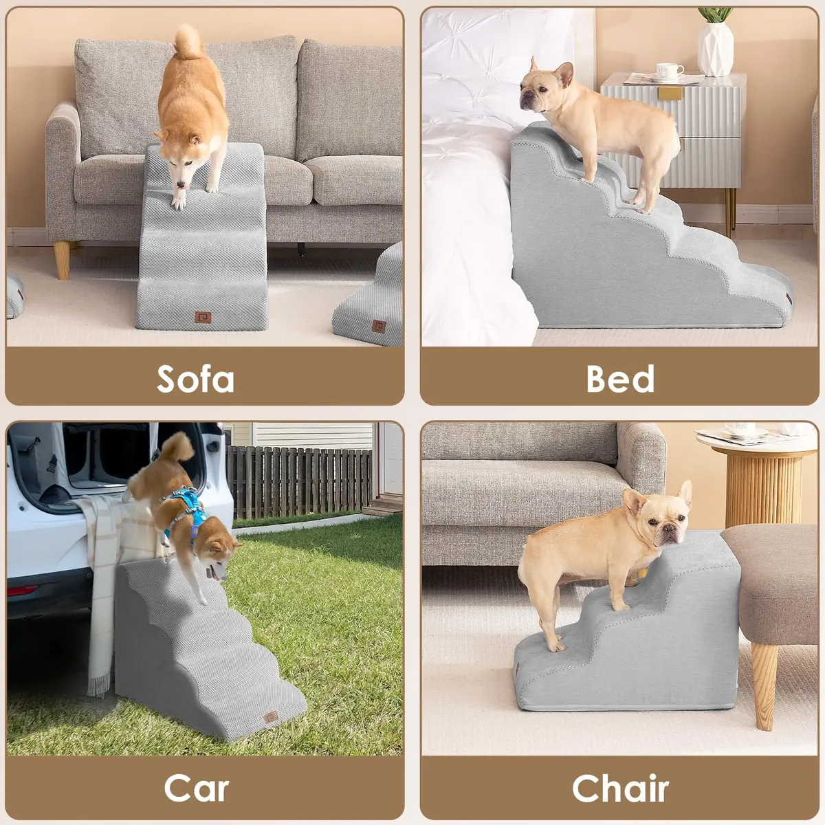 EHEYCIGA Curved Dog Stairs Ramp, 5-Step High Beds, 22.6" H Pet Step | Foam, Support & Comfort for Dogs & Cats - view 7