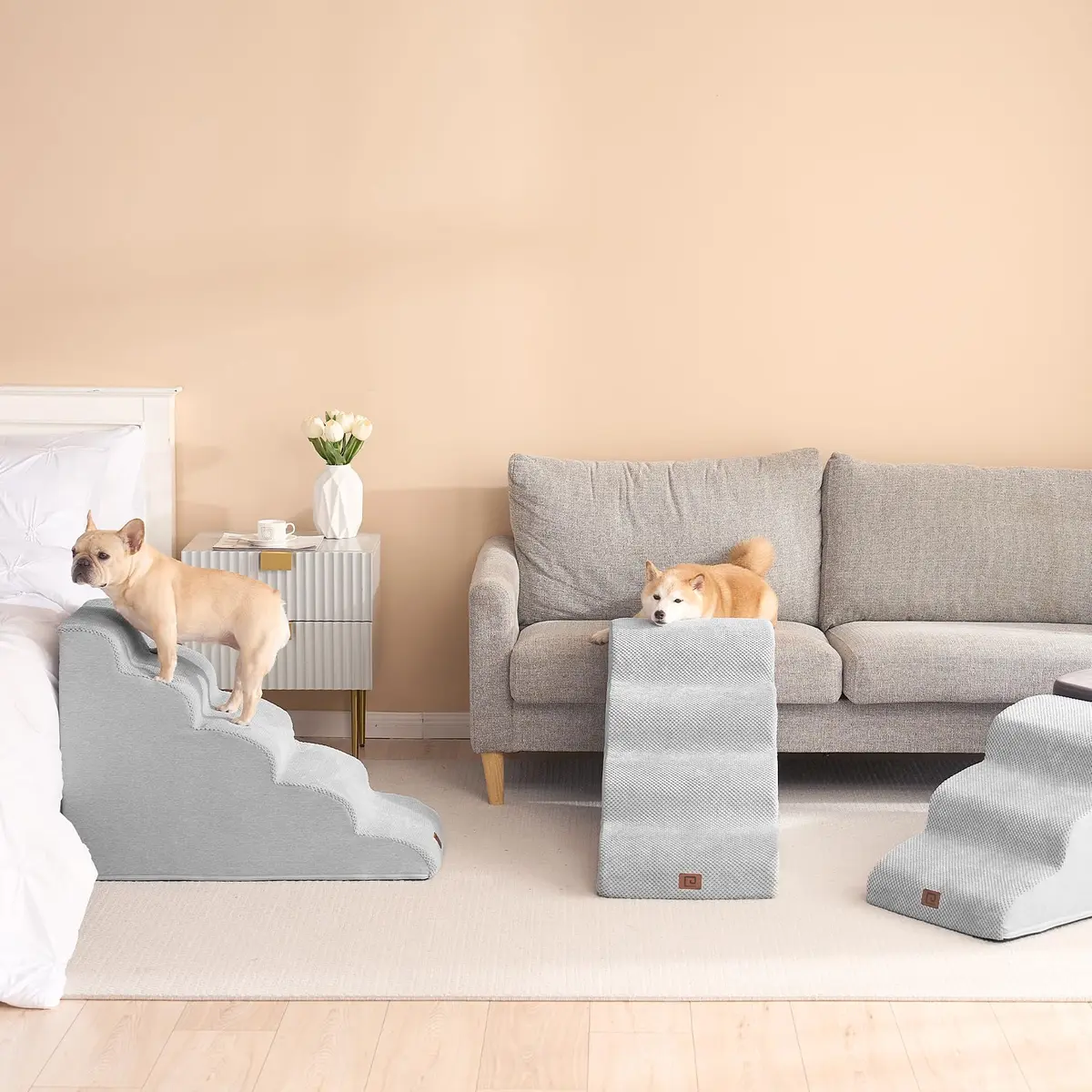 EHEYCIGA Curved Dog Stairs Ramp, 5-Step High Beds, 22.6" H Pet Step | Foam, Support & Comfort for Dogs & Cats - view 8