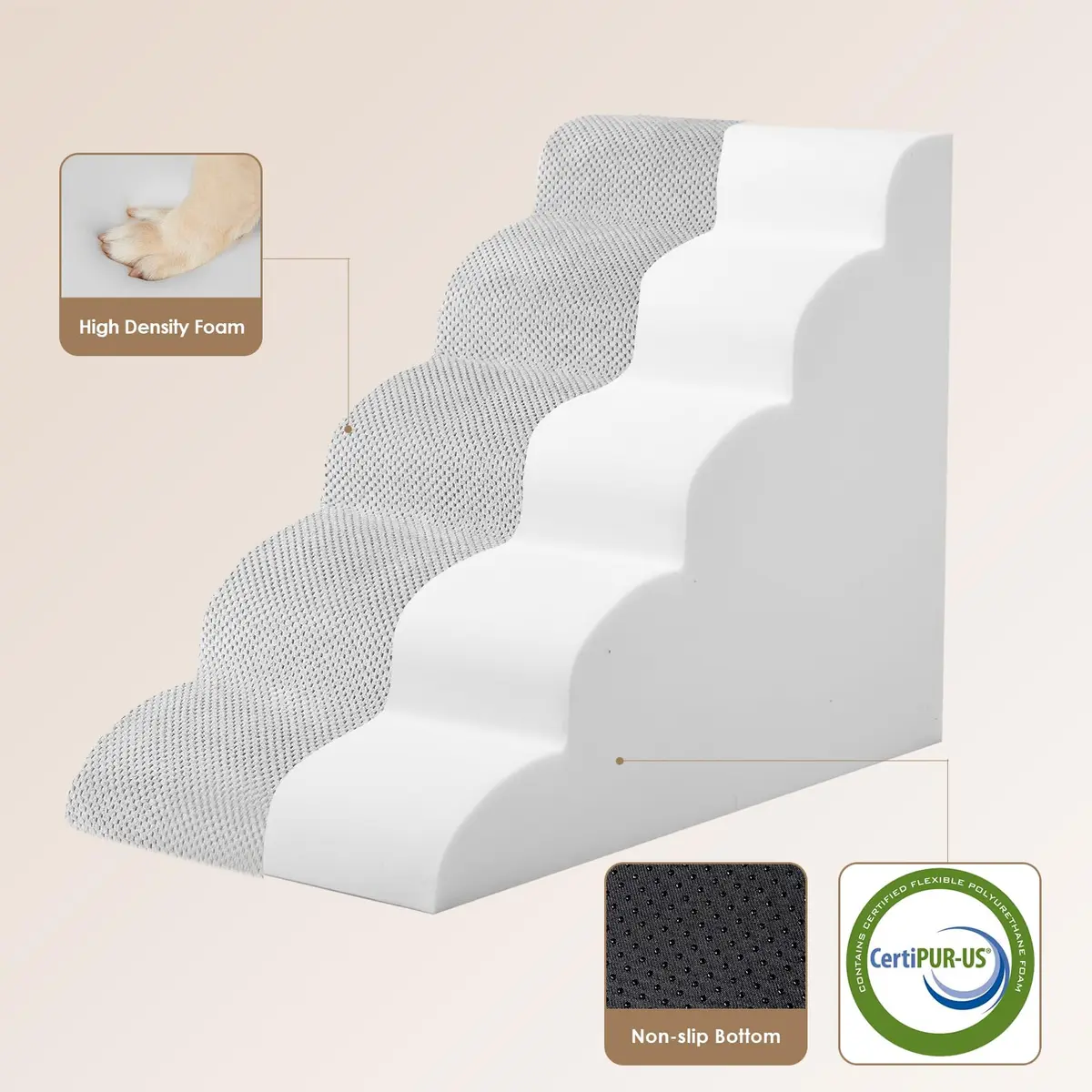 EHEYCIGA Curved Dog Stairs Ramp, 5-Step High Beds, 22.6" H Pet Step | Foam, Support & Comfort for Dogs & Cats - view 3