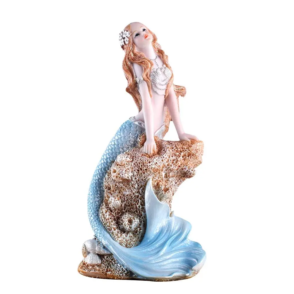Rayberro Mermaid Figurines 7.28" Resin Blue Mediterranean Princess Home Decor - main product image