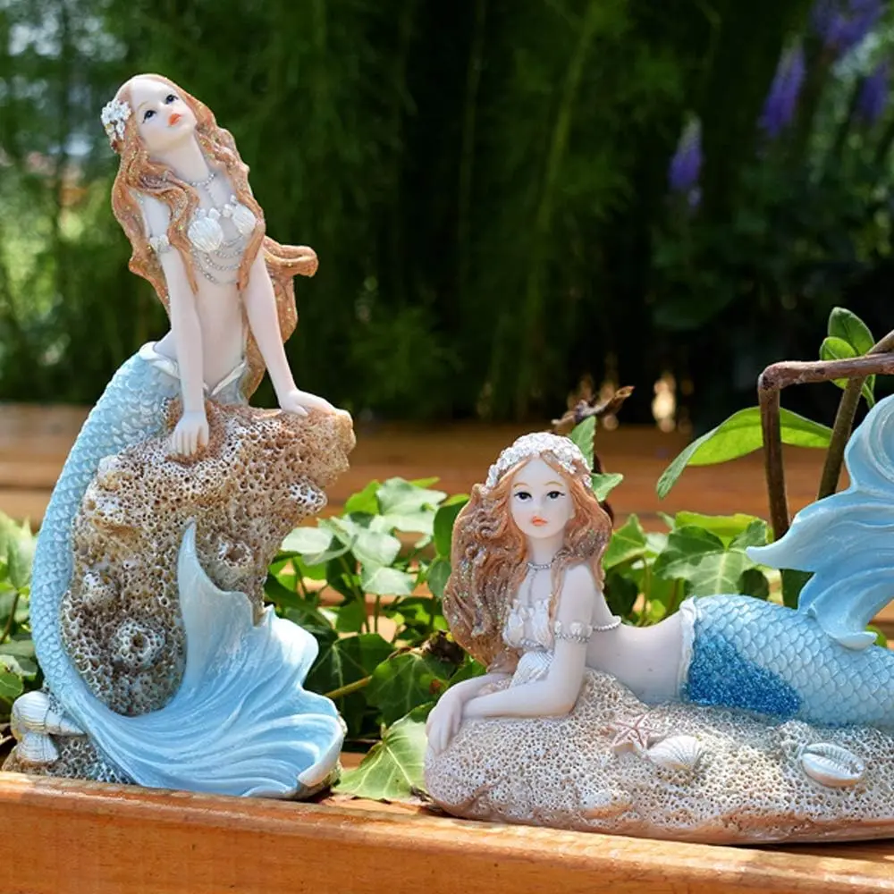 Rayberro Mermaid Figurines 7.28" Resin Blue Mediterranean Princess Home Decor - view 6