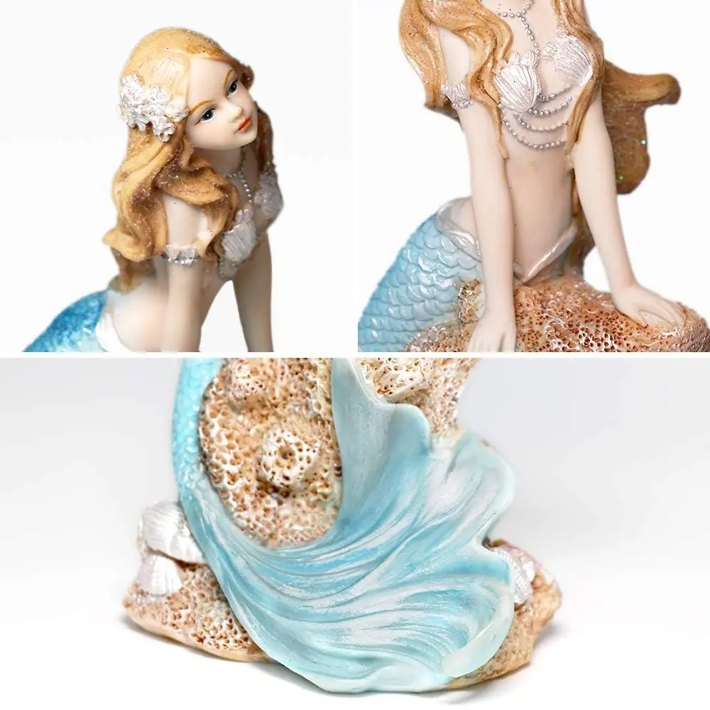 Rayberro Mermaid Figurines 7.28" Resin Blue Mediterranean Princess Home Decor - view 7