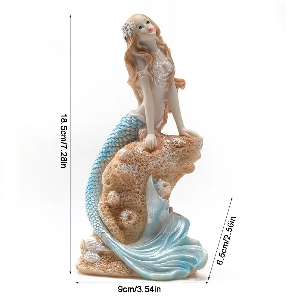 Rayberro Mermaid Figurines 7.28" Resin Blue Mediterranean Princess Home Decor - view 2