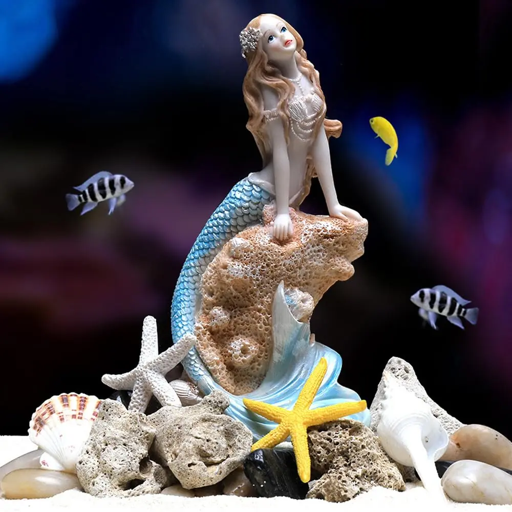 Rayberro Mermaid Figurines 7.28" Resin Blue Mediterranean Princess Home Decor - view 3