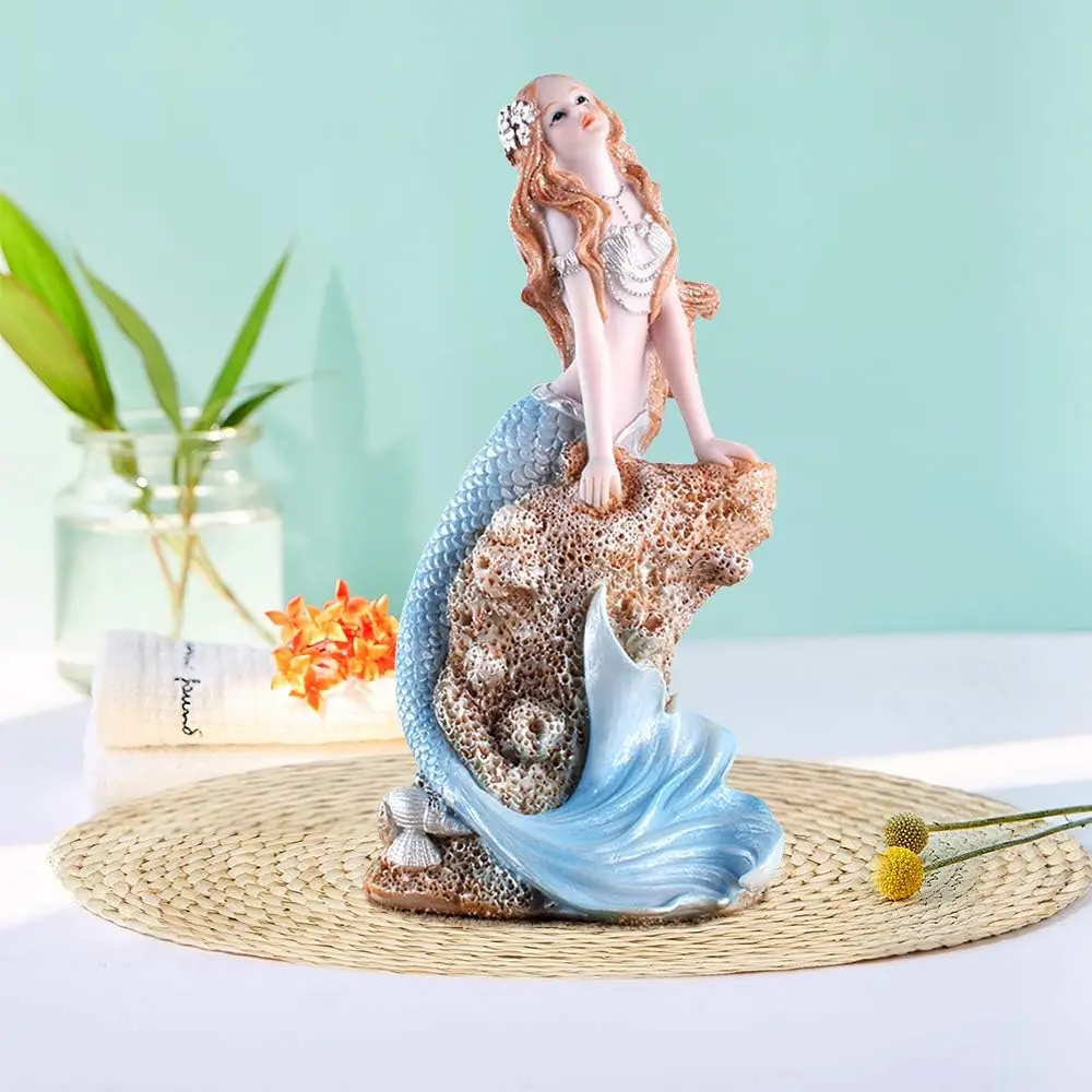 Rayberro Mermaid Figurines 7.28" Resin Blue Mediterranean Princess Home Decor - view 4
