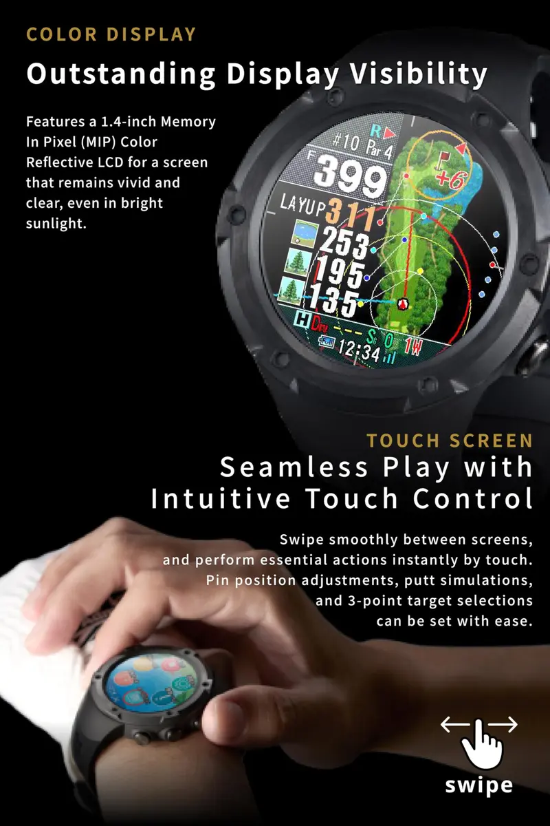 Shot Navi Evolve PRO Touch Golf GPS Watch with 1.4in Touch Panel, Green Heatmap, Auto Measure, 8hr GPS, Waterproof, 60,000 Courses - view 3