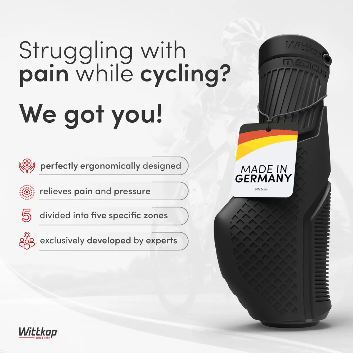 Wittkop Bike Grips with 3-Zone Ergonomic Design | German Engineering for Comfort & Non-Slip Grip - view 2
