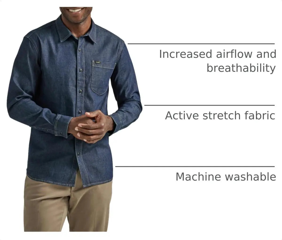Lee Men's All Purpose Classic Fit Long Sleeve Shirt, Denim Rinse Wash, XX-Large | Versatile Casual Style - view 3