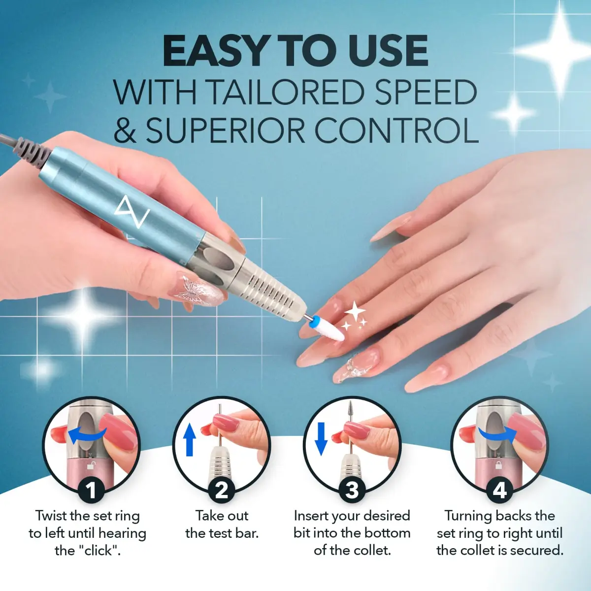M Max Brushless Cordless Nail Drill 35000 RPM Mermaid | Professional 2-in-1 Efile Machine - view 3