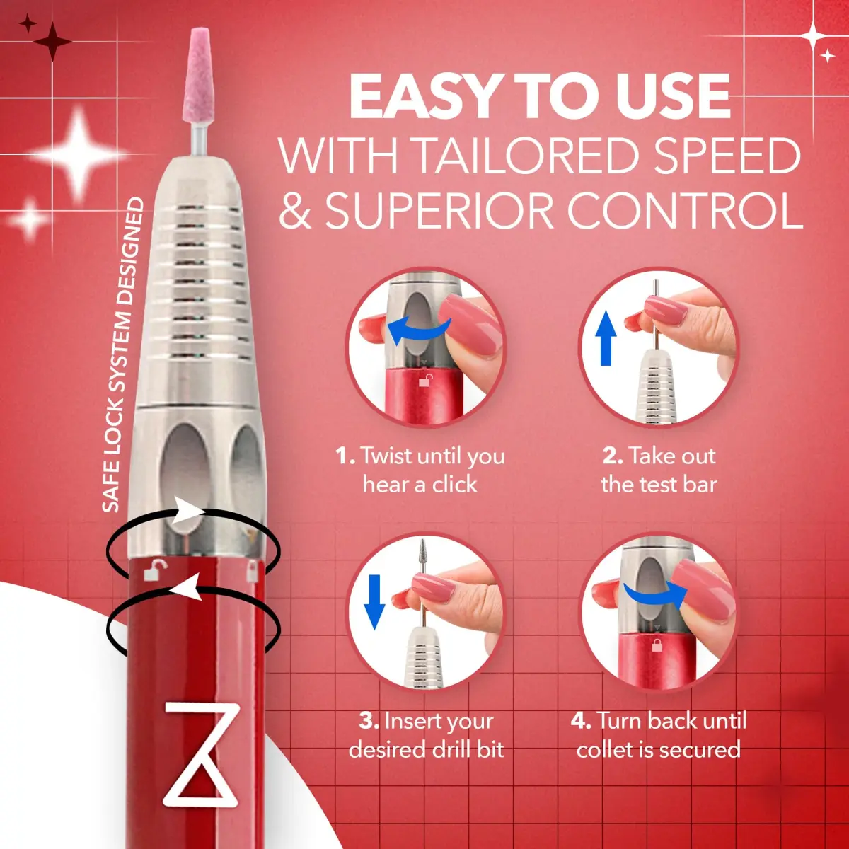 M Max Brushless 2-in-1 Nail Drill 35000 RPM Cordless Red | Professional Salon & Home Use - view 6
