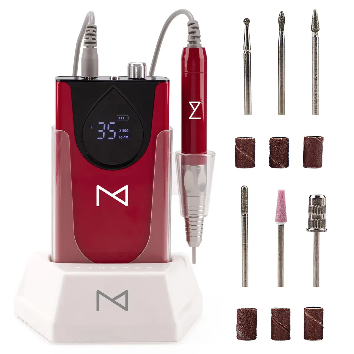 M Max Brushless 2-in-1 Nail Drill 35000 RPM Cordless Red | Professional Salon & Home Use - view 9
