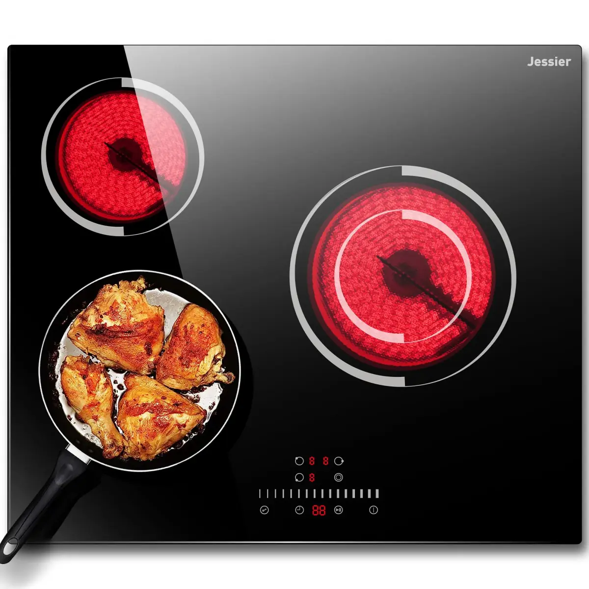 Jessier 24 Inch 3 Burner Electric Cooktop 5200W 220-240V Radiant Ceramic Glass | Built-in Hardwired Installation - main product image