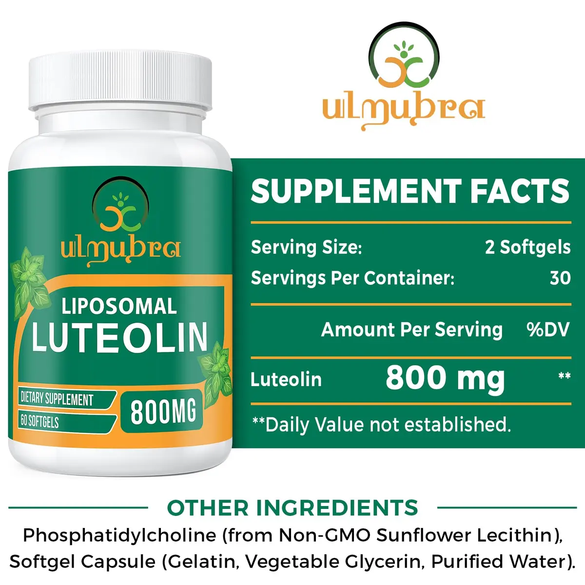 Ulmubra Liposomal Luteolin 800MG | Premium Antioxidant for Brain & Well-Being - view 5