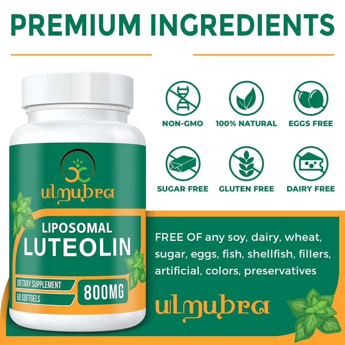 Ulmubra Liposomal Luteolin 800MG | Premium Antioxidant for Brain & Well-Being - view 6