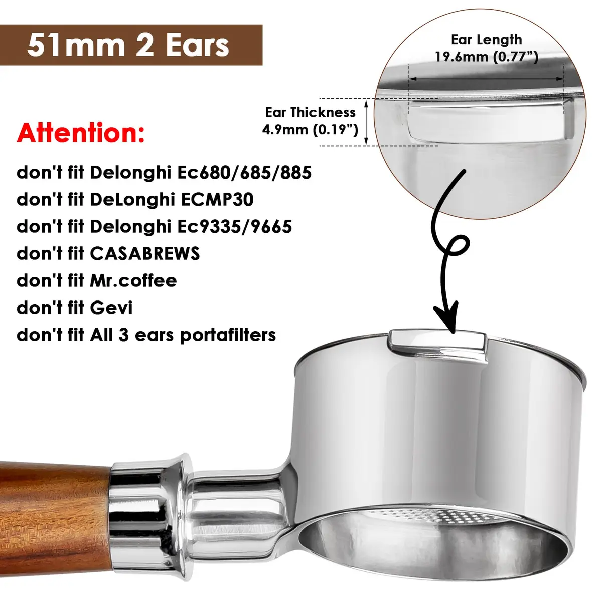 YMWVH 51mm Bottomless Portafilter 2 Ear for De-longhi ECP3420/EC155/BCO430/EC260 | Real-Time Brew Control - view 6
