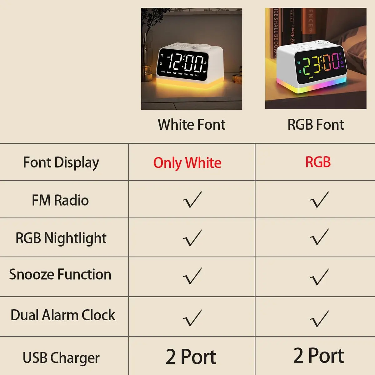 JALL Digital Alarm Clock with FM Radio, Night Light & Dual Alarm | Easy for Seniors & Kids - view 6