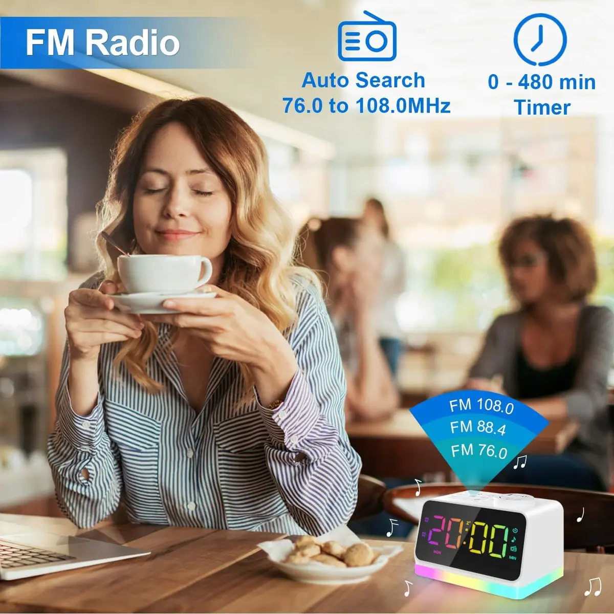 JALL Digital Alarm Clock with FM Radio, Night Light & Dual Alarm | Easy for Seniors & Kids - view 7