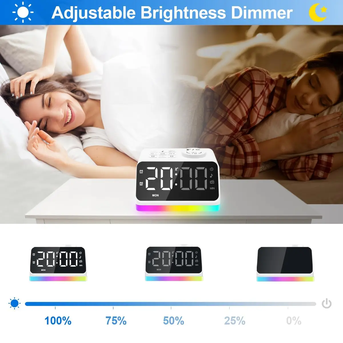 JALL Digital Alarm Clock with FM Radio, Night Light & Dual Alarm | Easy for Seniors & Kids - view 2